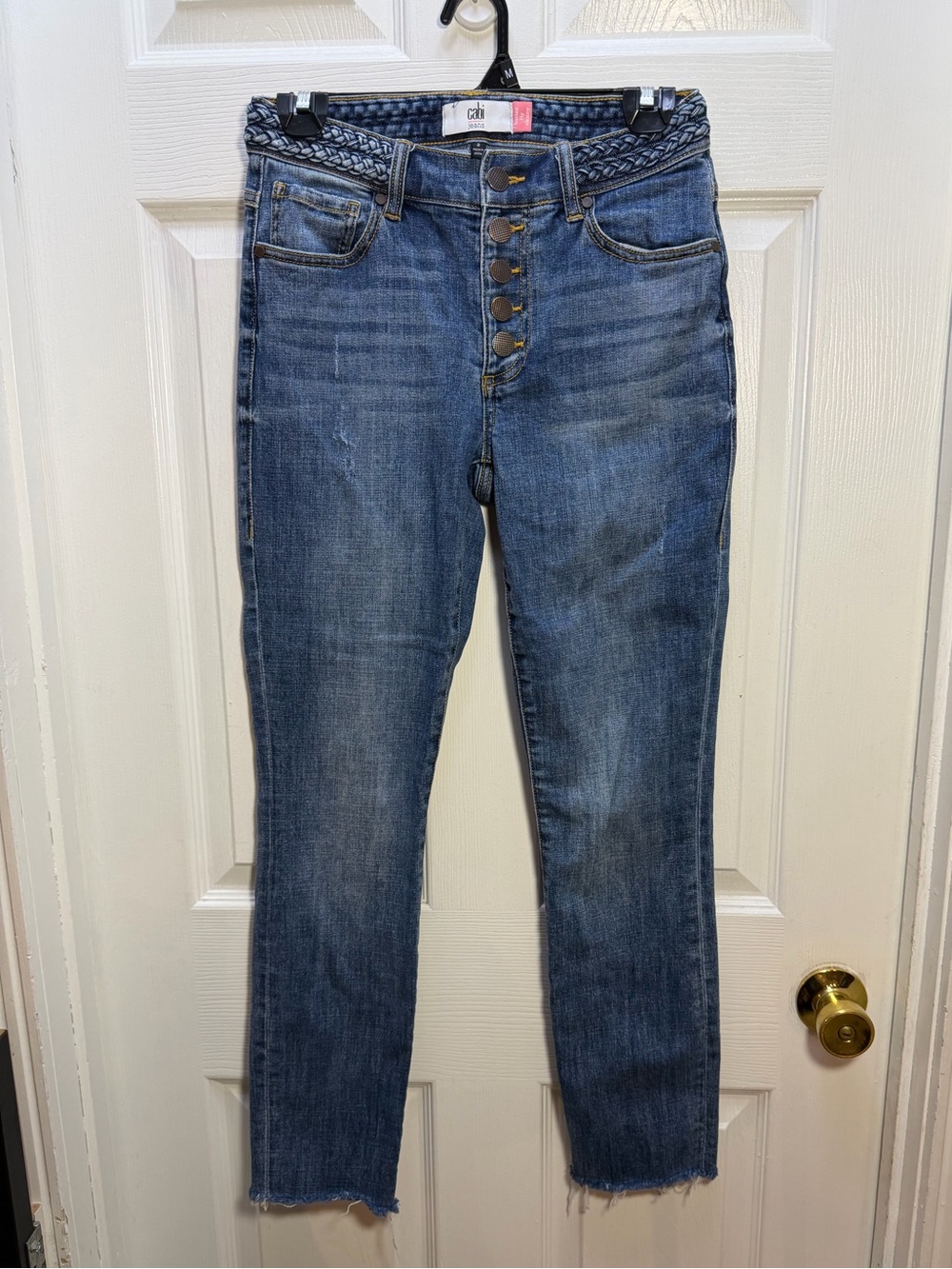 Cabi Denim High-Rise Button-Fly Skinny Jeans in Medium Blue